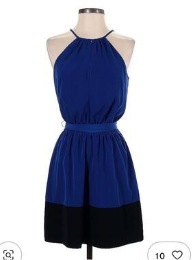 Express Royal Blue Halter Mini Dress with Black Hem